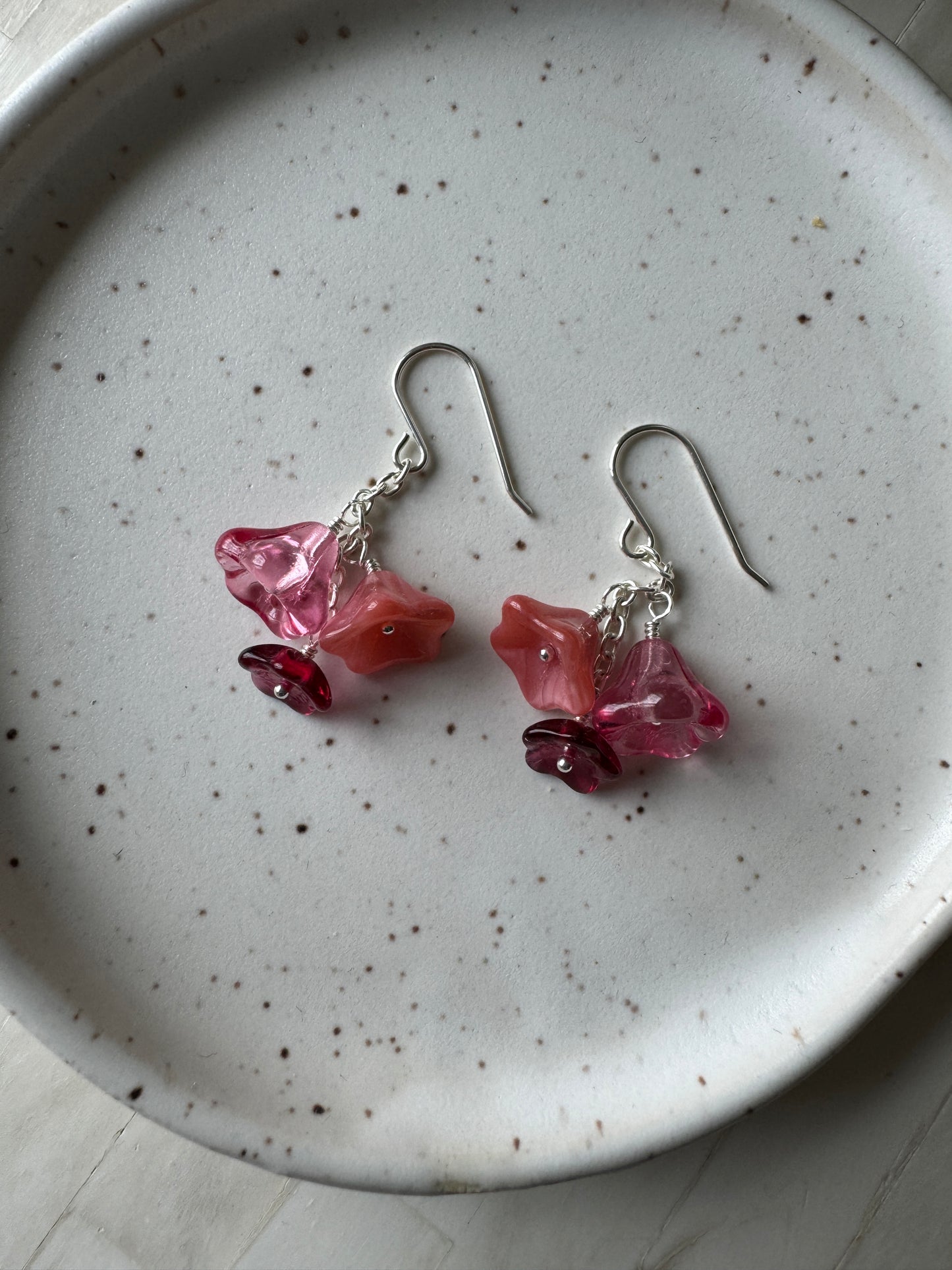 Bud - Pink Flower Silver Earrings