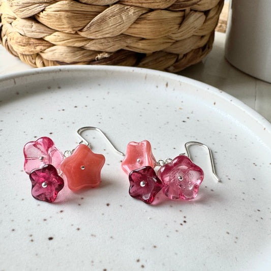 Bud - Pink Flower Silver Earrings