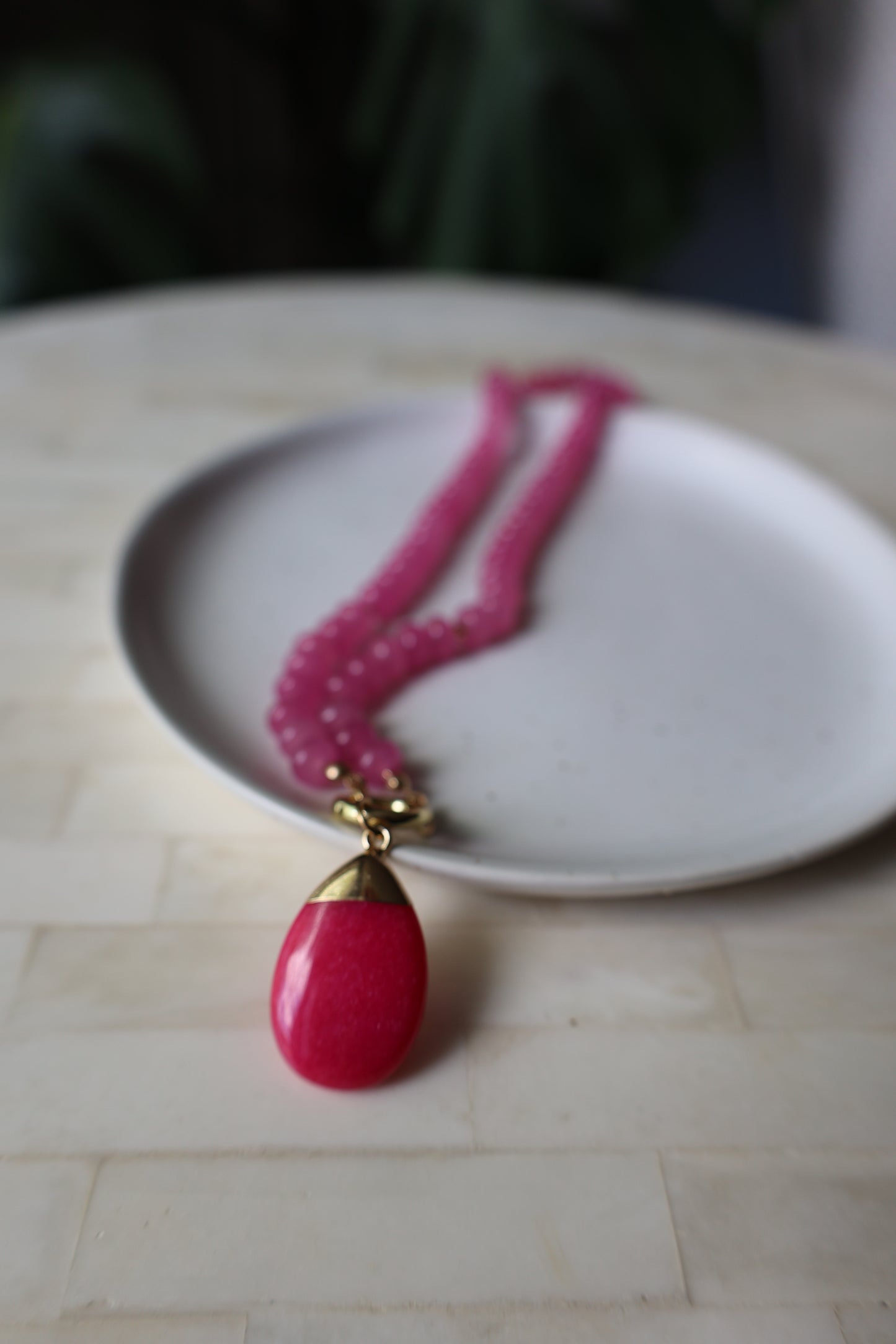 Raspberry Bloom - Jade Necklace