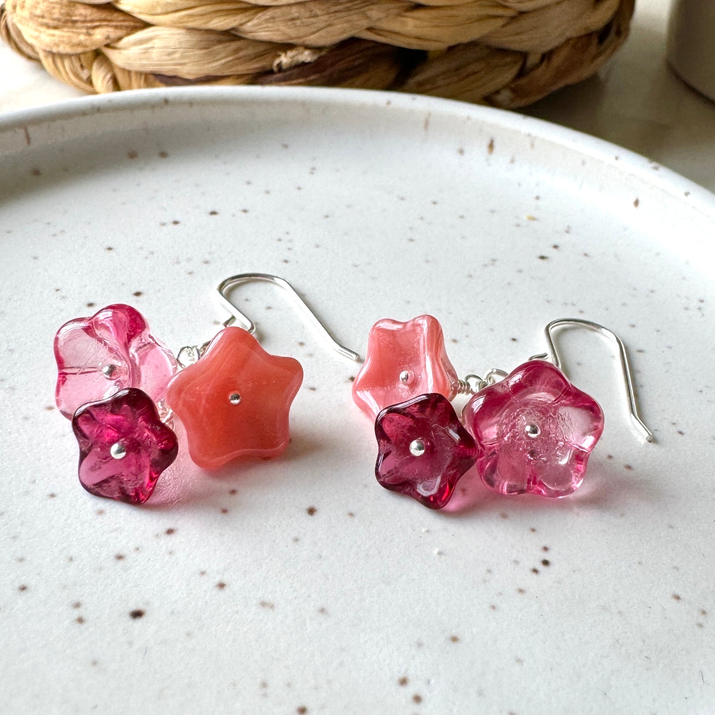 Bud - Pink Flower Silver Earrings