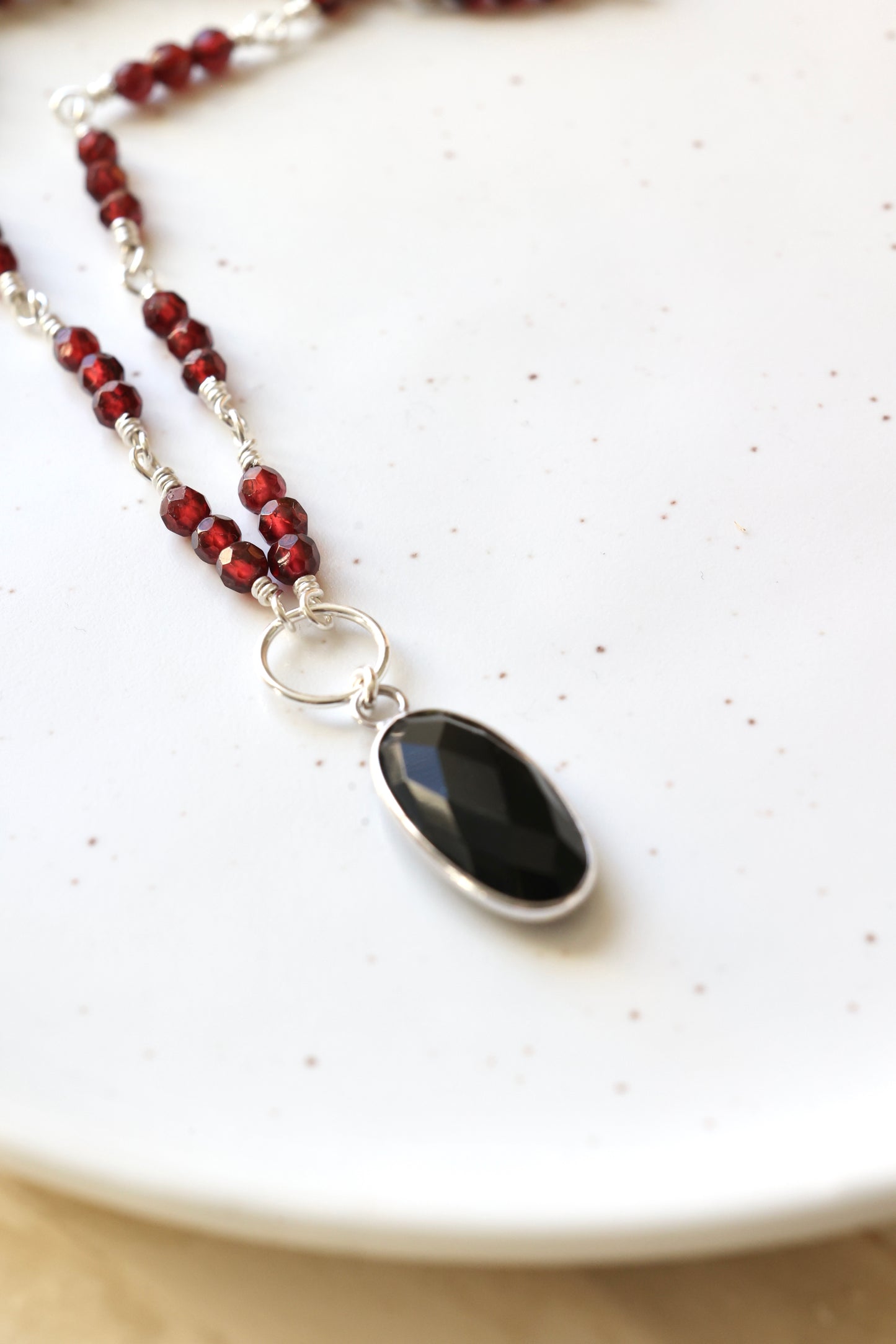 Garnet and Onyx Silver Necklace