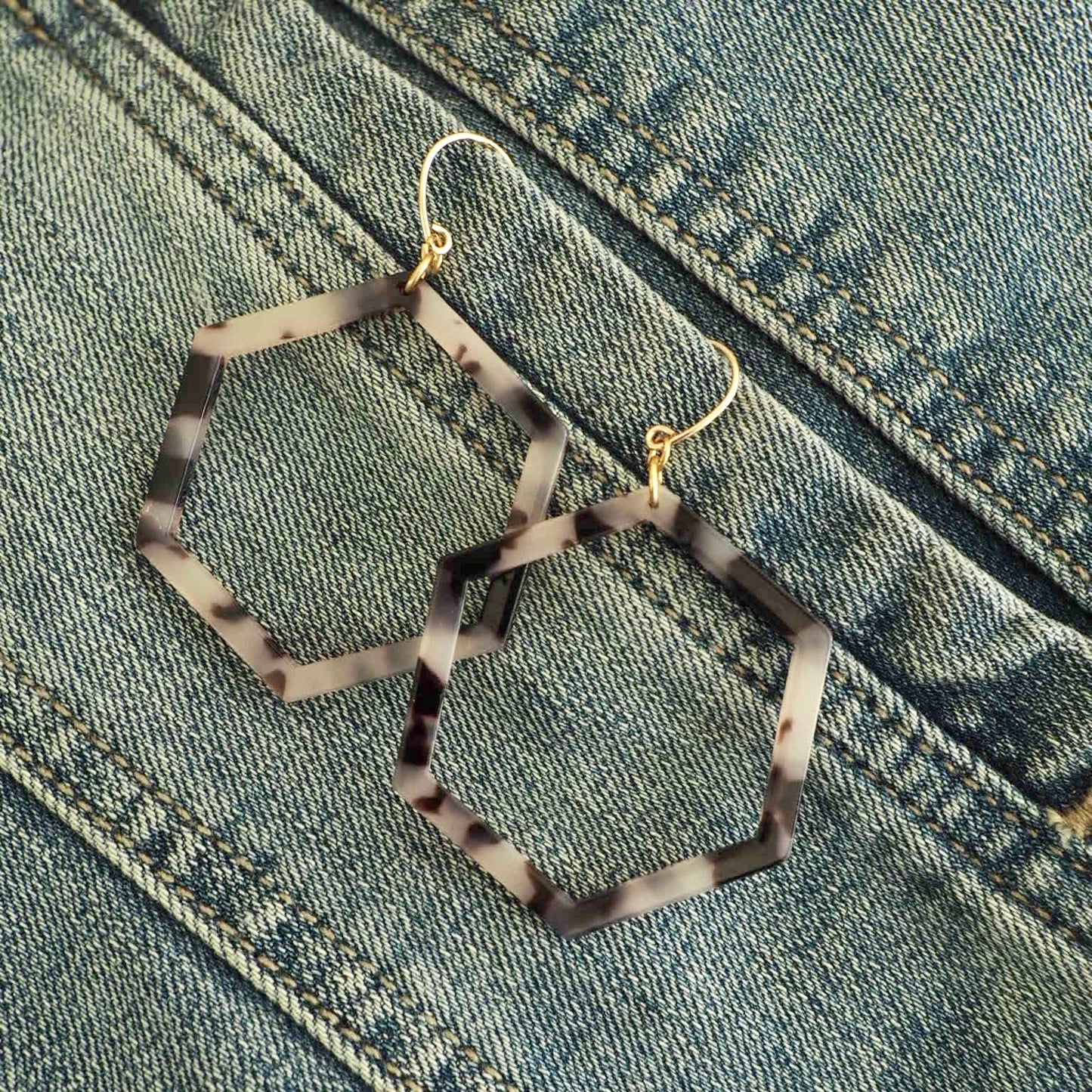 Hexagon Blonde Tortoise Earrings