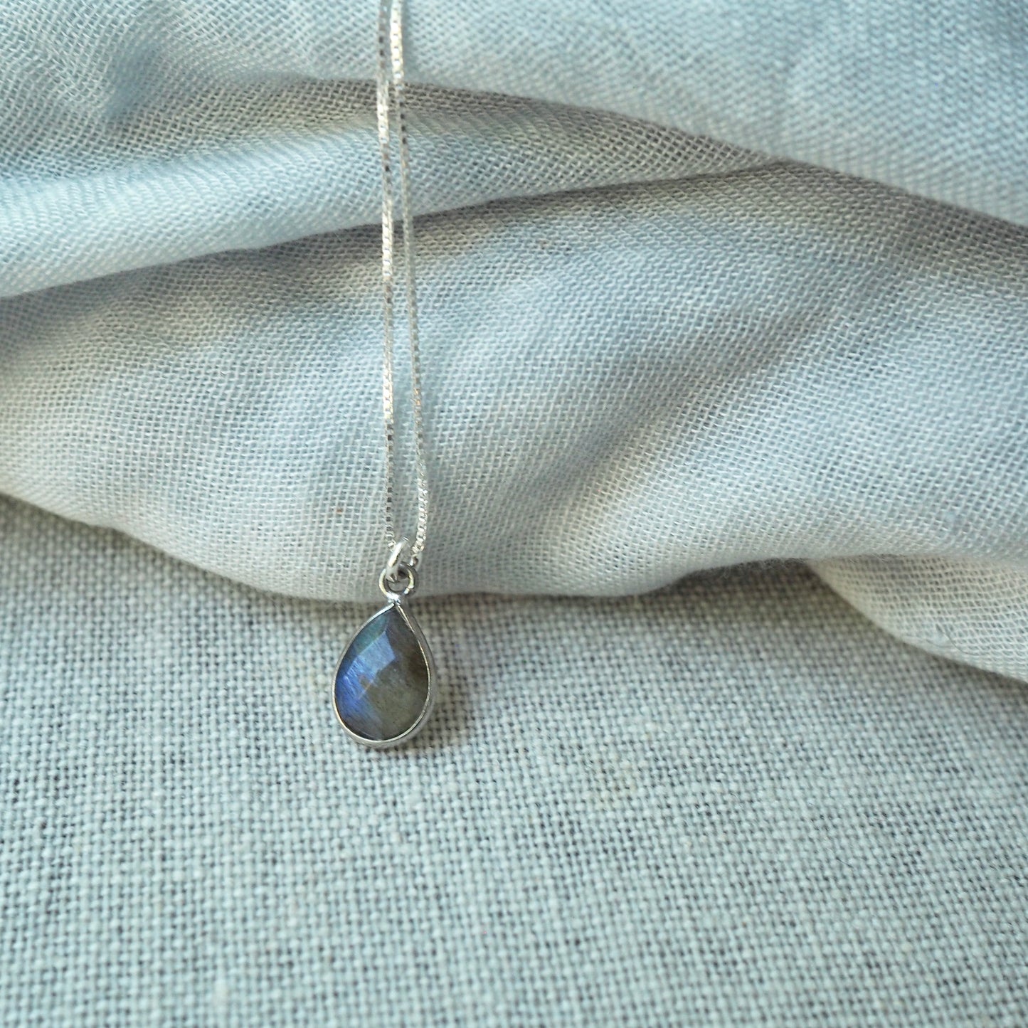 Labradorite Teardrop Silver Necklace