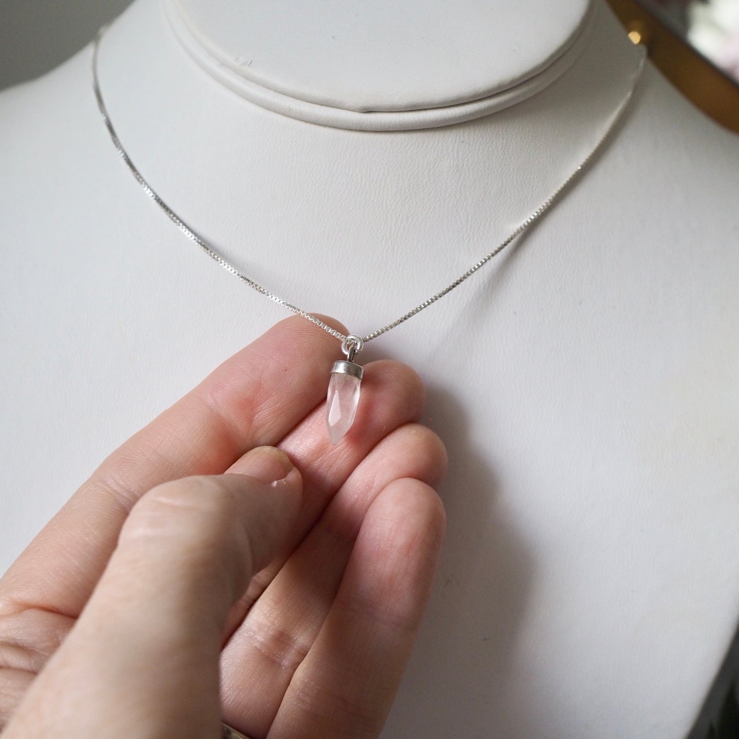 Gemstone Point Necklace in Rose Quartz