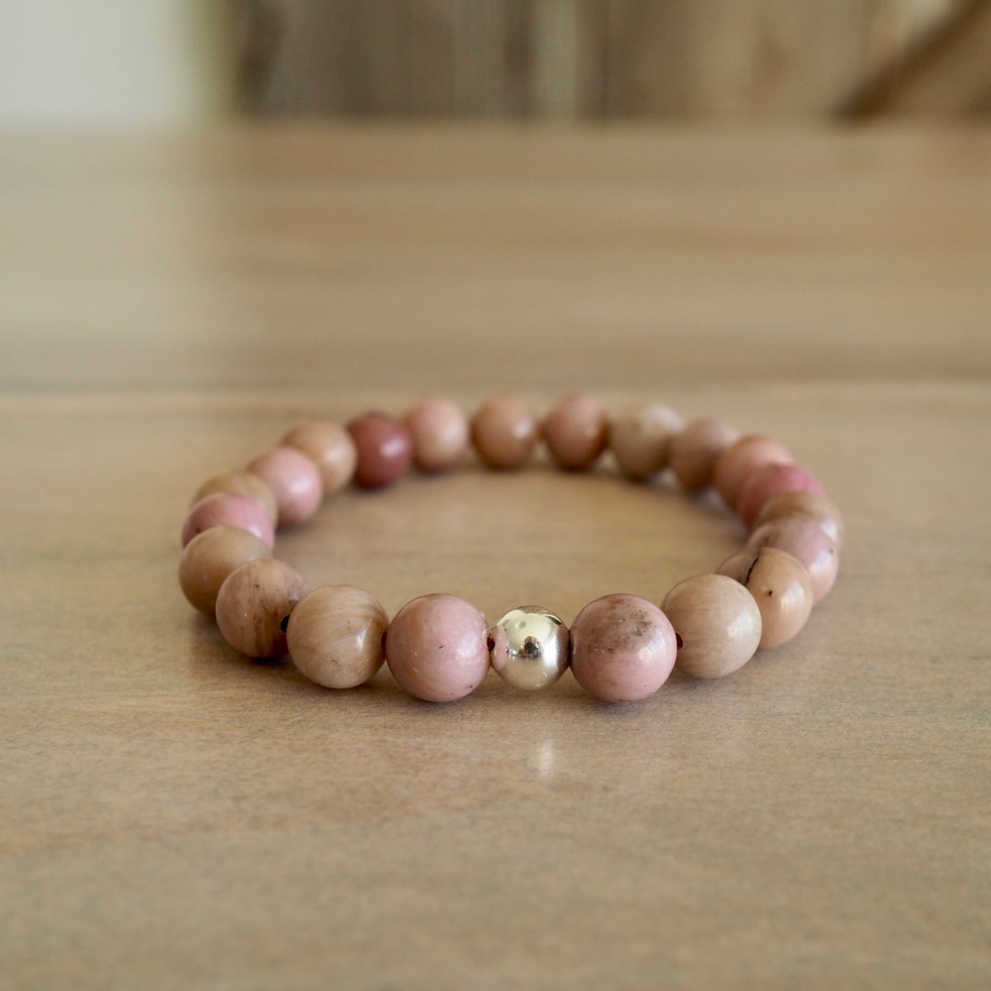 Pink Rhodonite Gemstone Stretch Bracelet by Wallis Designs