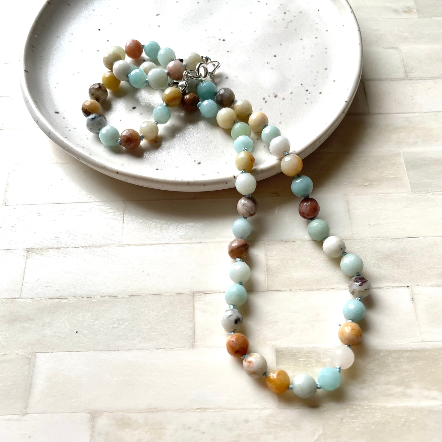 Amazonite beaded necklace. Semi precious jewellery by Wallis Designs.