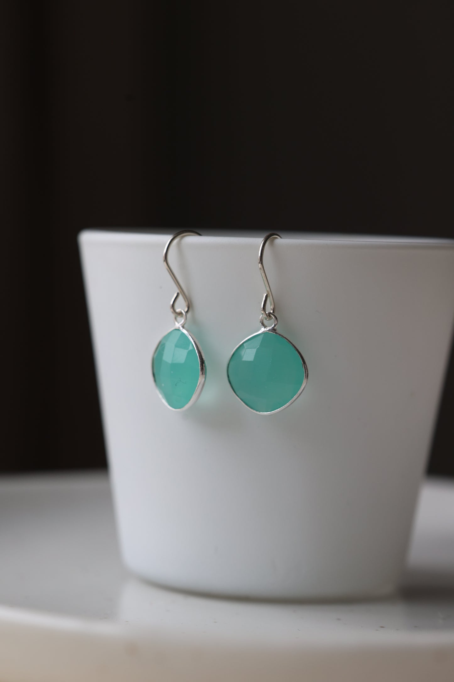 Aqua Chalcedony Cushion Earrings