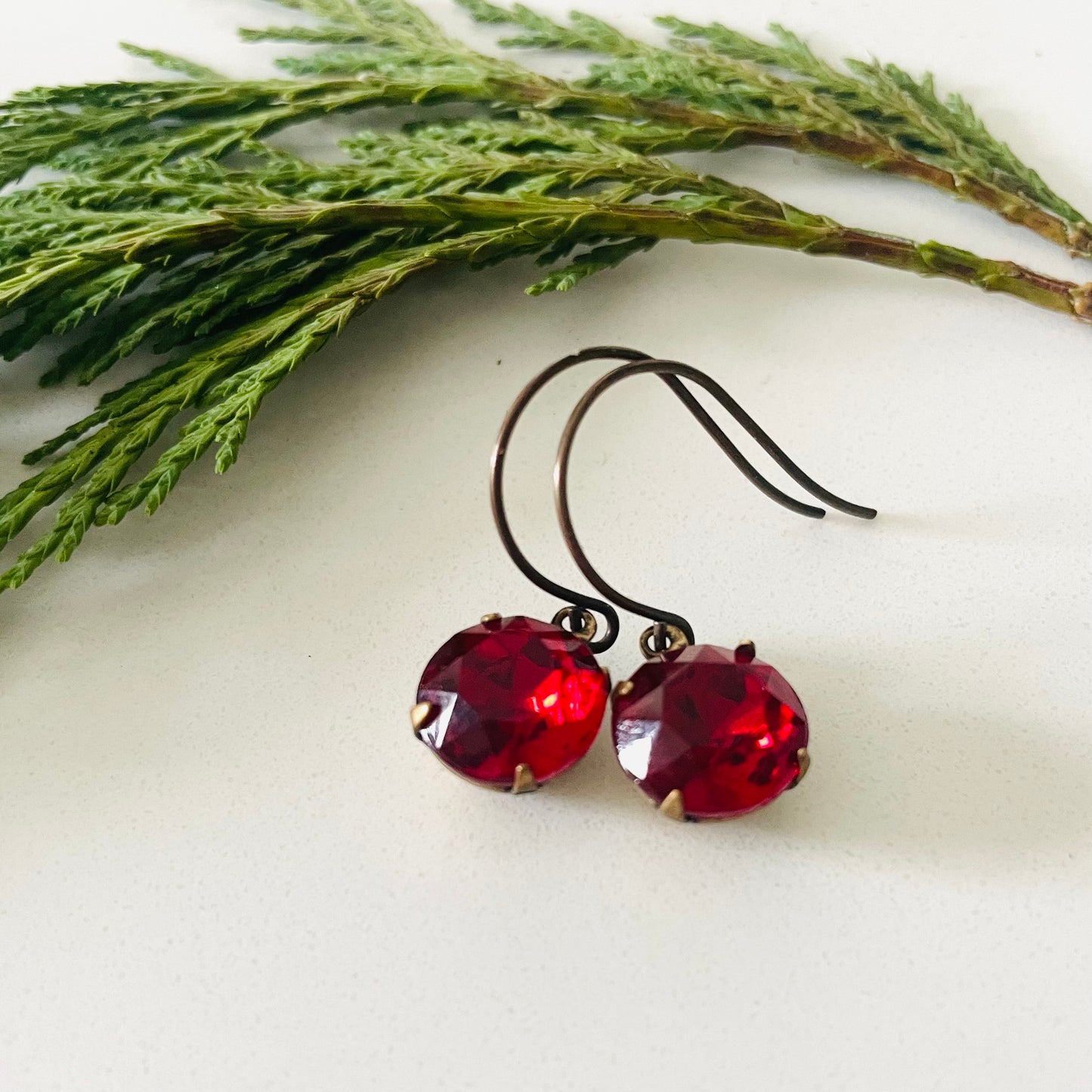 Round Red Vintage Rhinestone Earrings