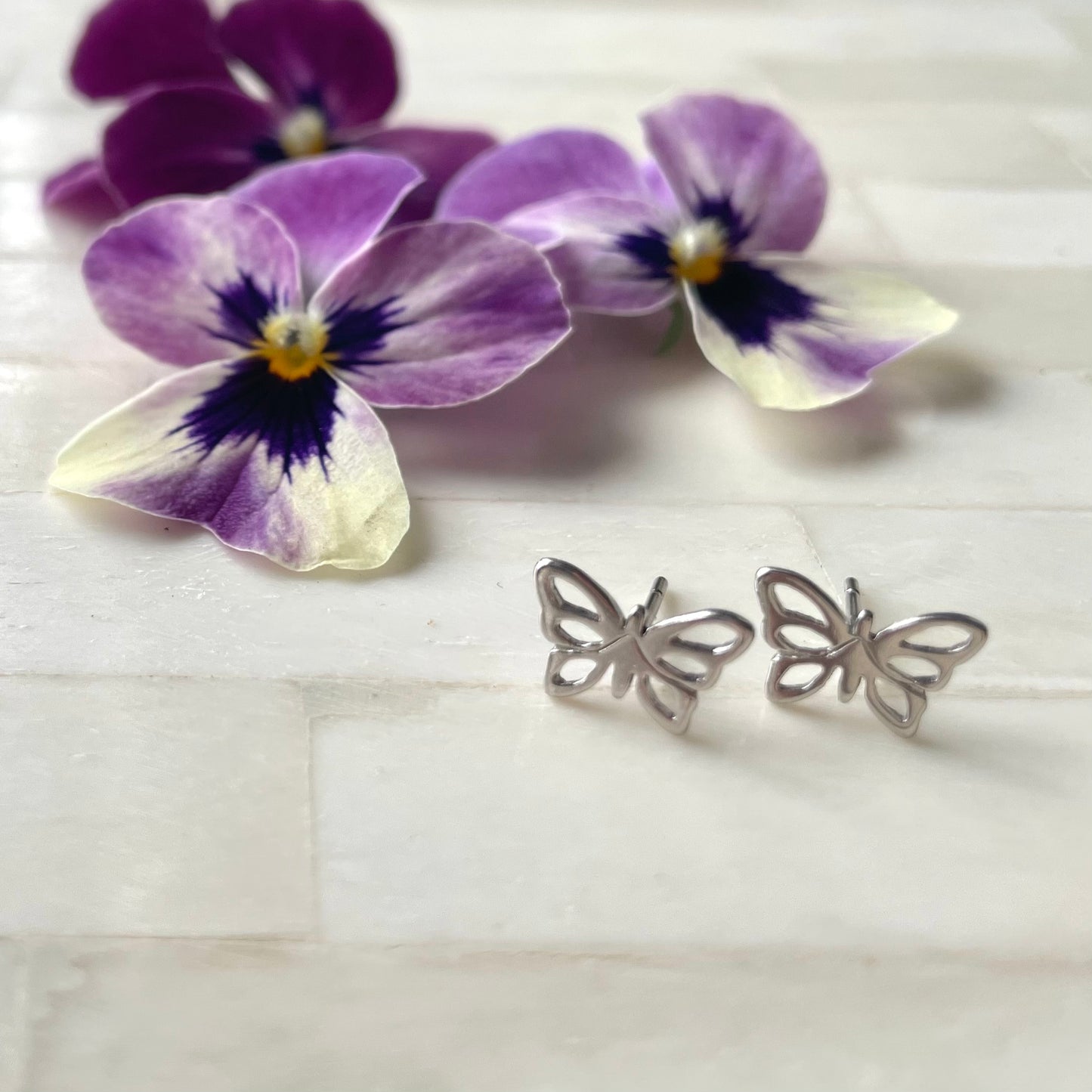 Tiny Silver Butterfly Stud Earrings