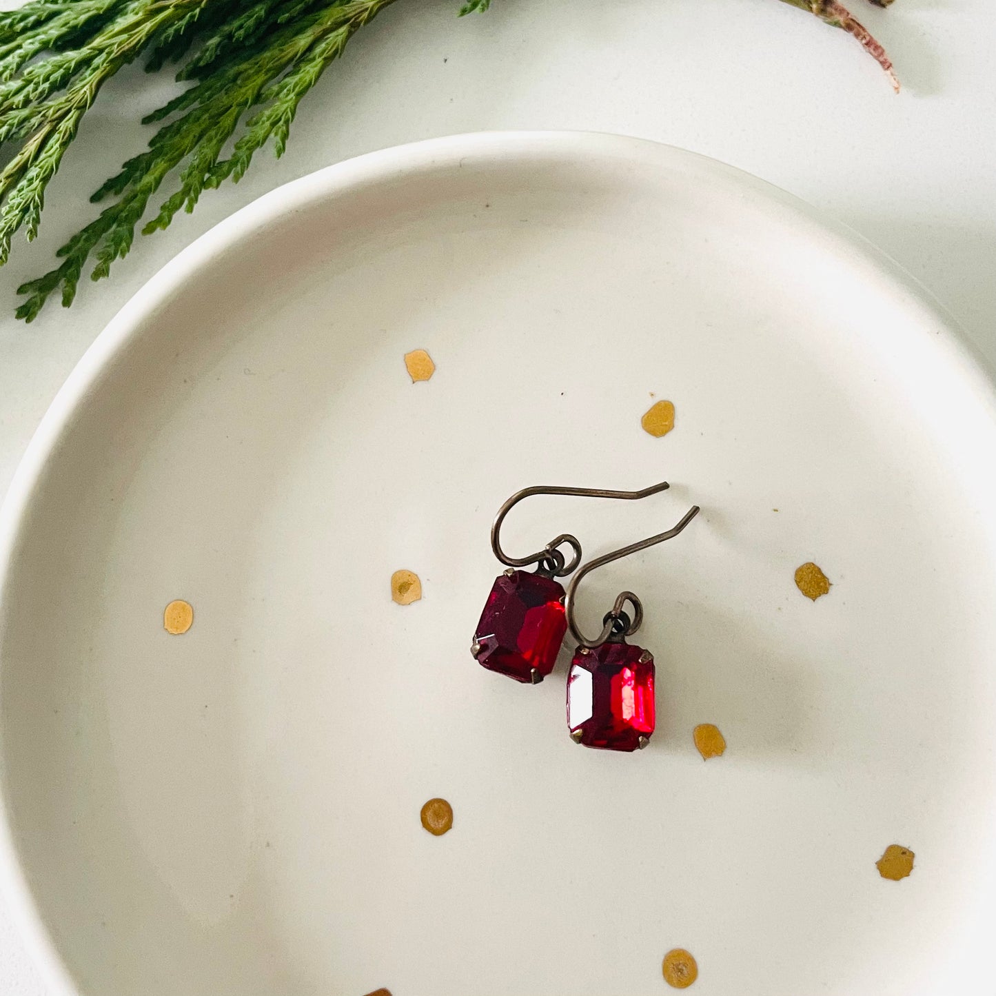 Ruby Red Vintage Rhinestone Earrings