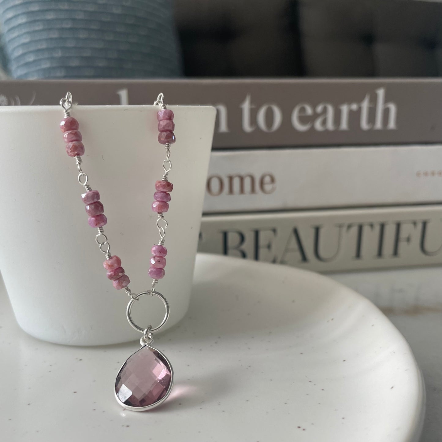 Pink Sapphire and Morganite Silver Necklace