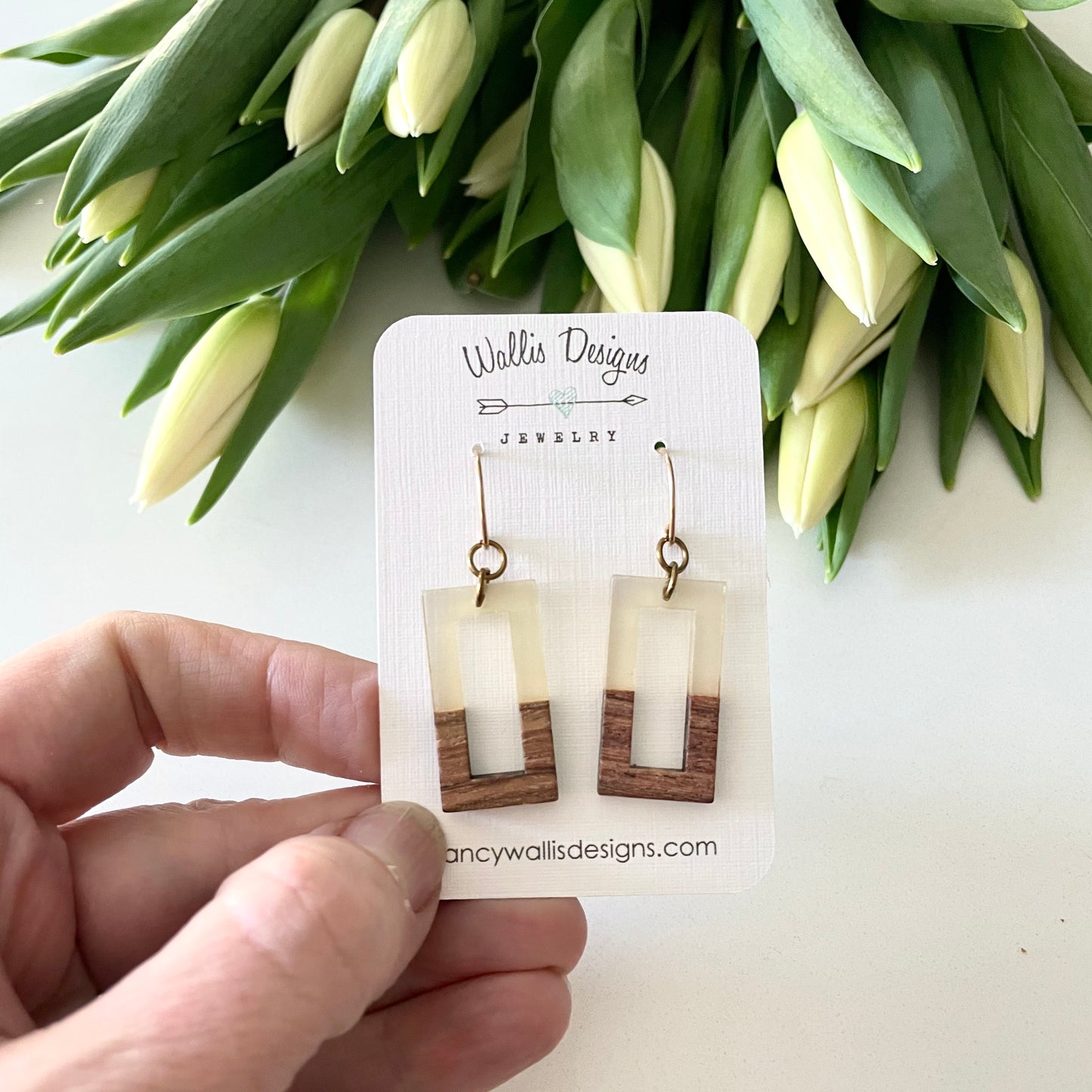 Golden and Wood Rectangular Earrings