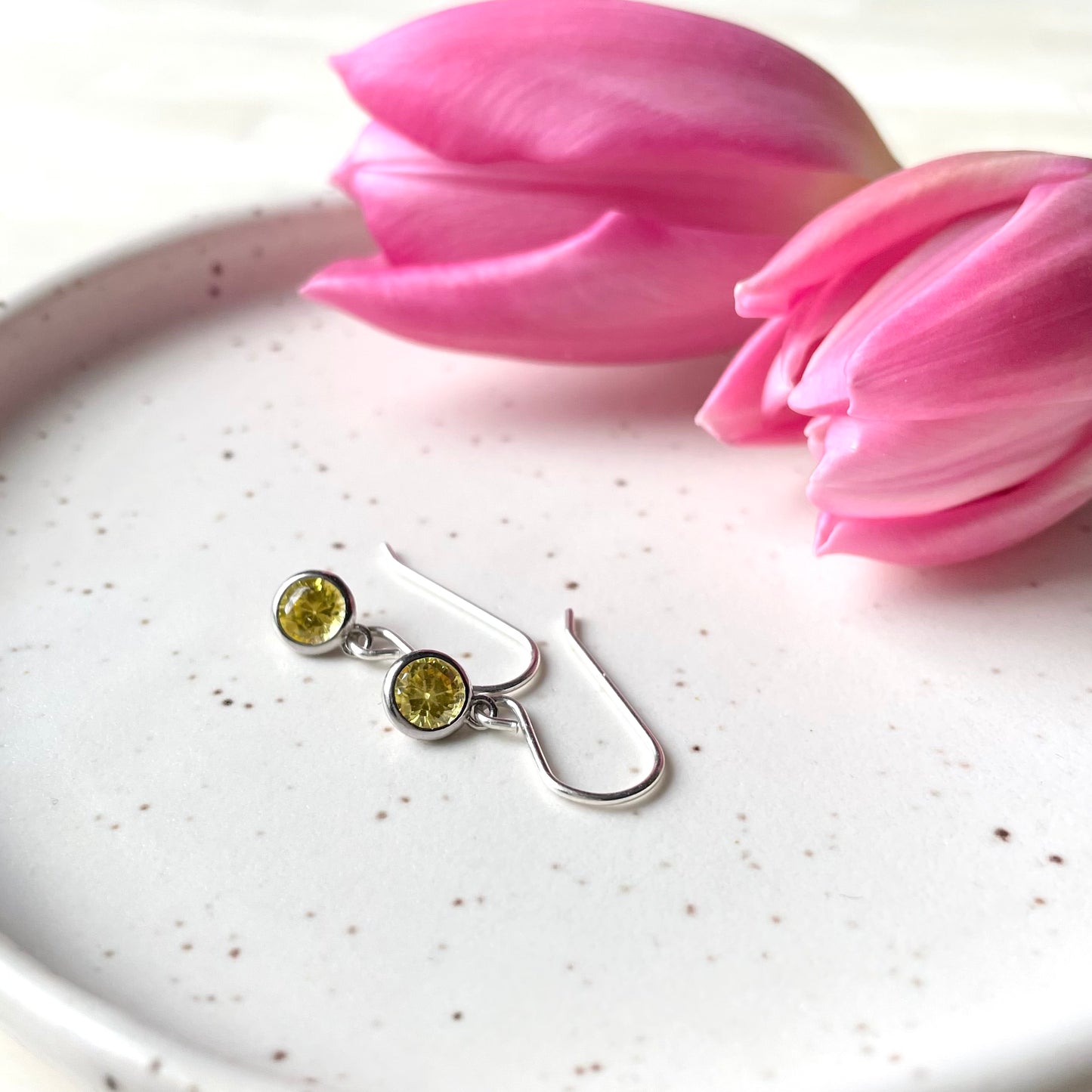 November birthstone earrings. Sterling silver and cubic zirconia. Made in Canada by Nancy Wallis Designs.