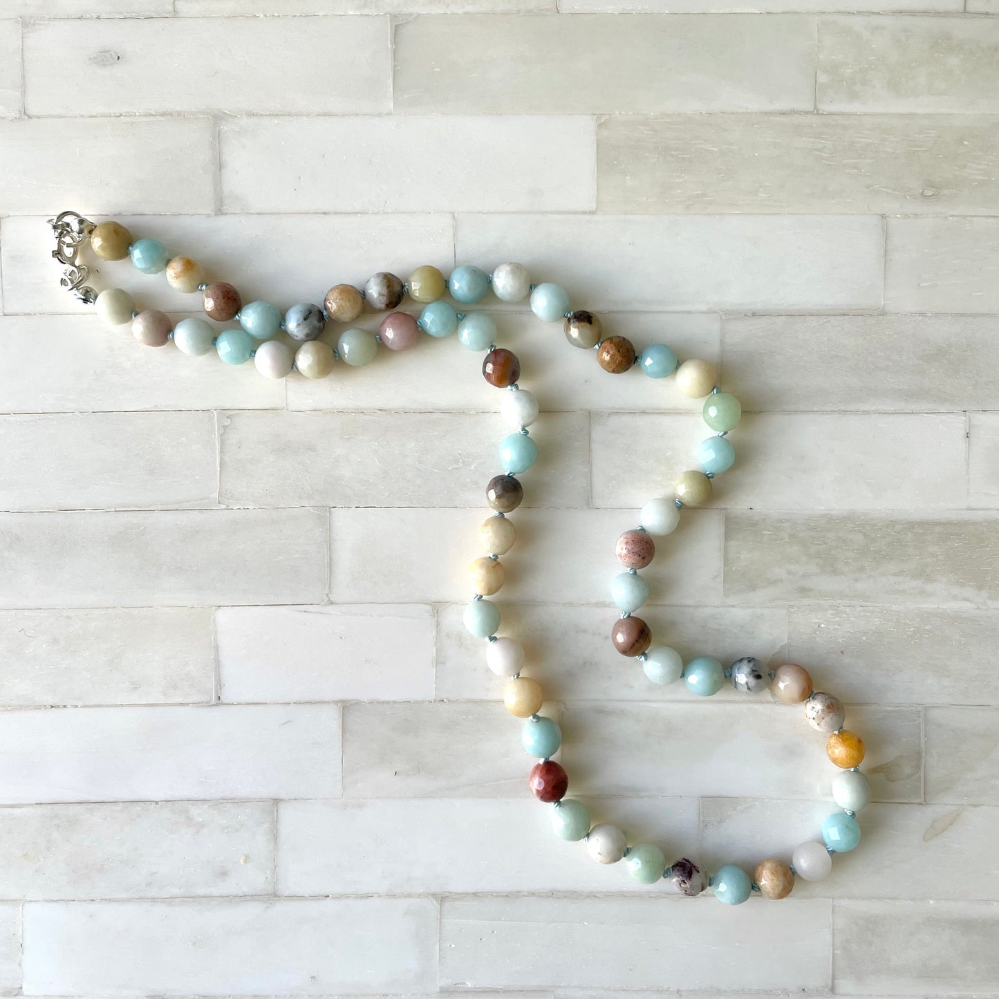 Beaded stone necklace. Handmade by Wallis Designs in Ontario, Canada.