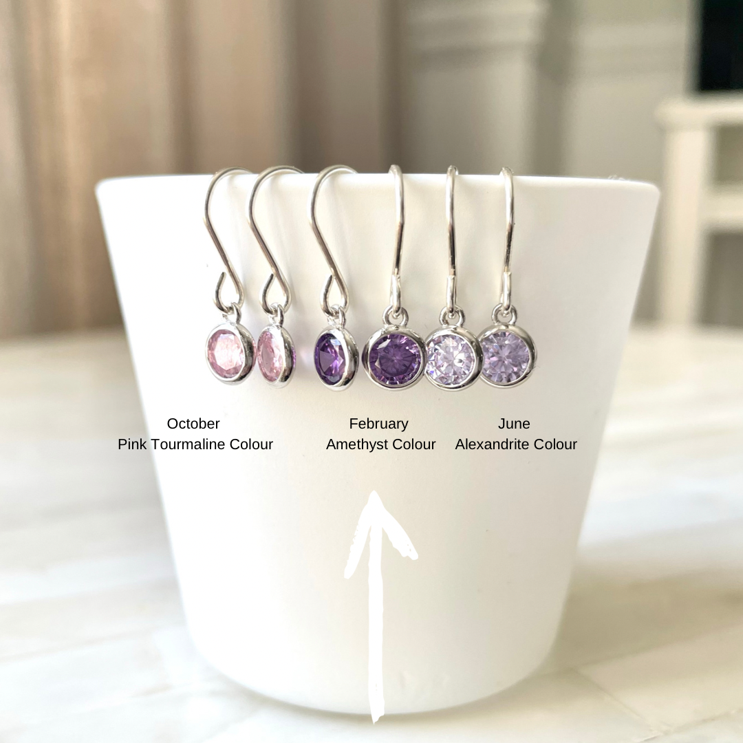 Birthstone earrings. Made in Canada by Wallis Designs.