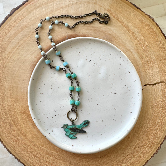 Sparrow - Turquoise and Brass Necklace