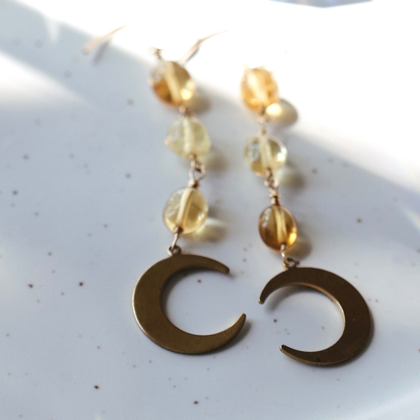Lunar Brass Earrings with Citrine