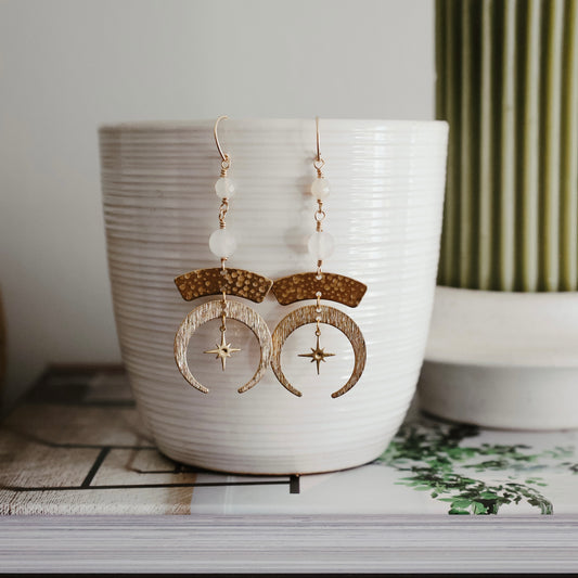 Moon and Star Brass Earrings