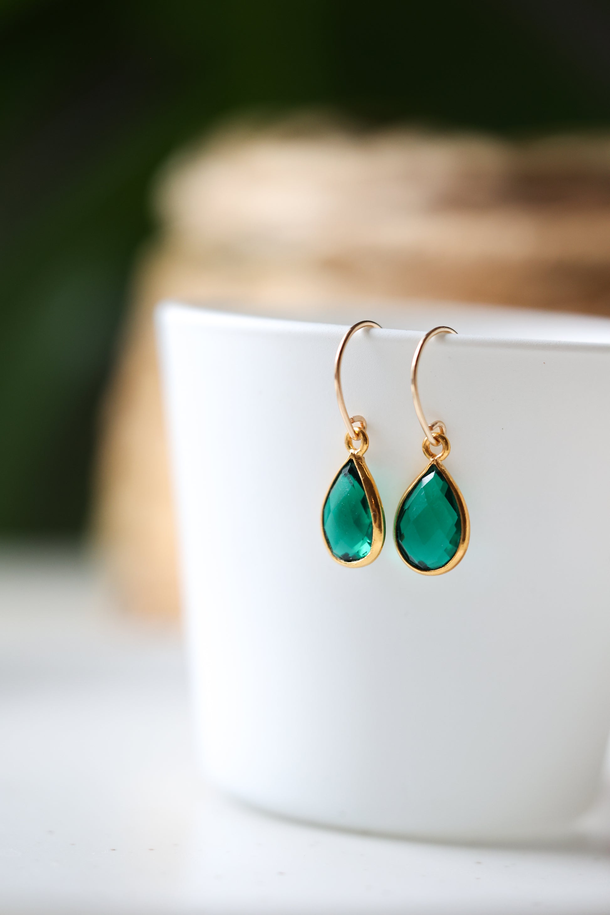 Dangle Earrings Gold And Emerald Green Earrings Emerald Green