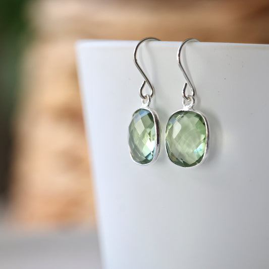 Green Amethyst Octagon Silver Earrings