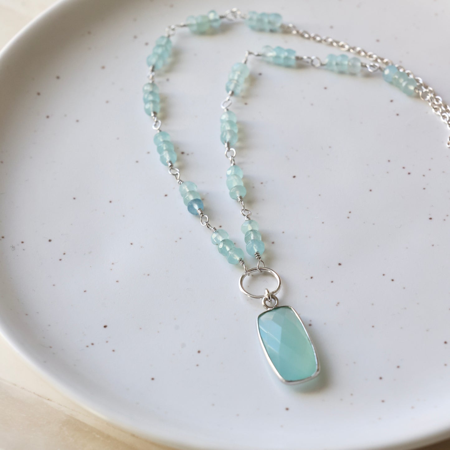 Blue and Aqua Chalcedony Silver Necklace