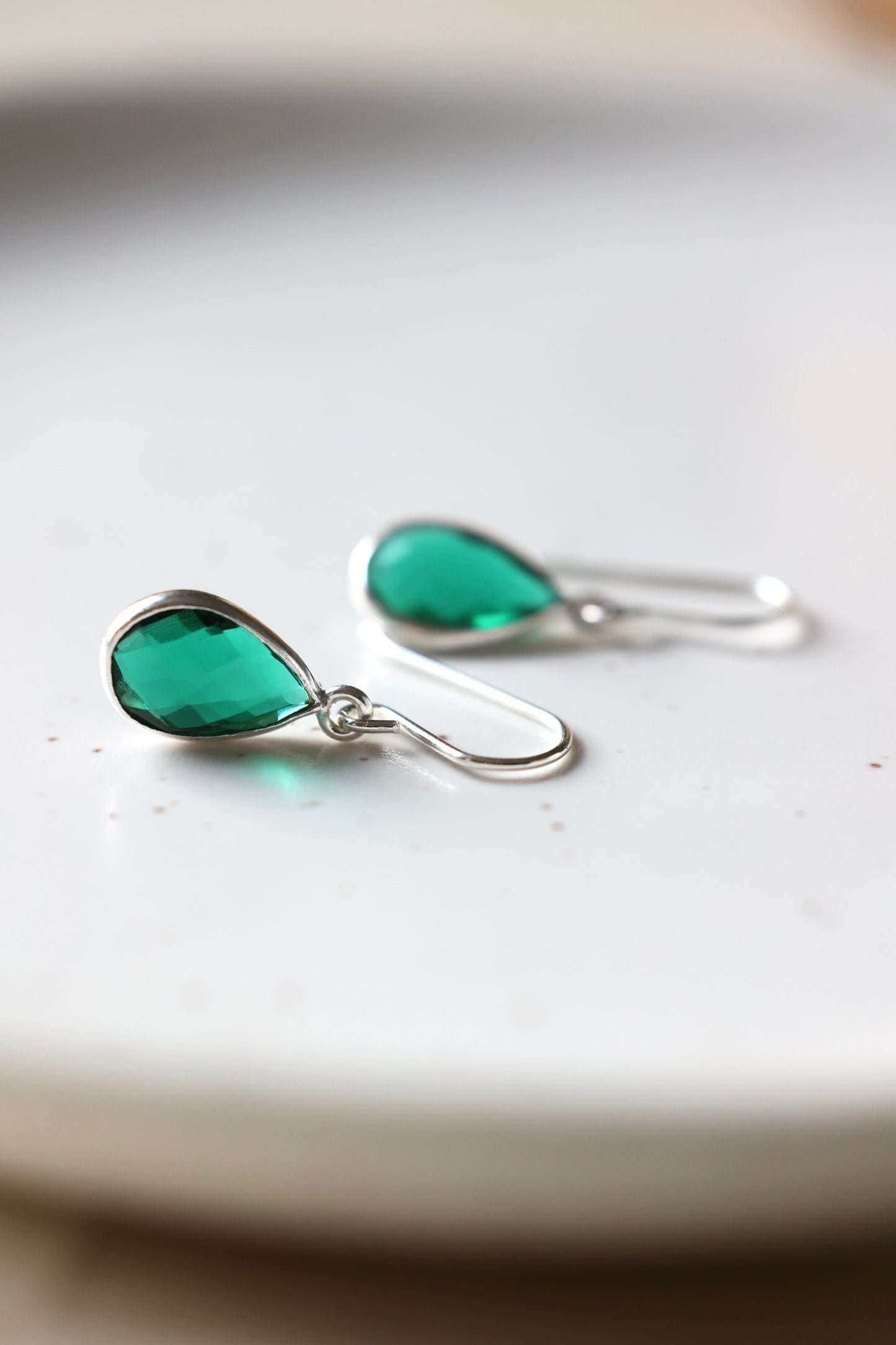 Emerald Green Quartz Teardrop Silver Earrings