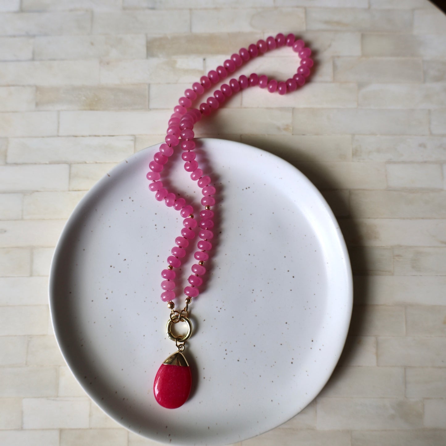 Raspberry Bloom - Jade Necklace