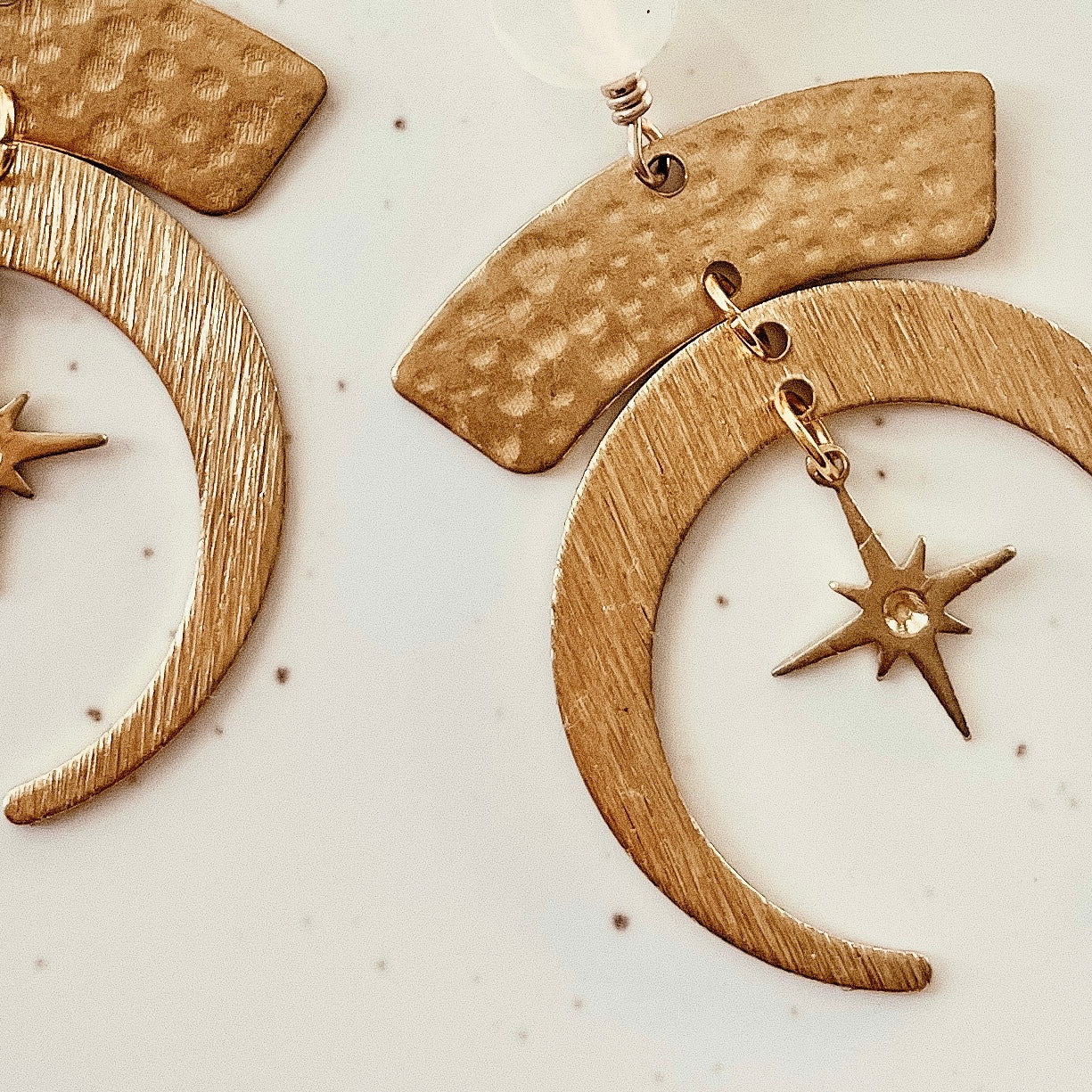 Moon and Star Brass Earrings
