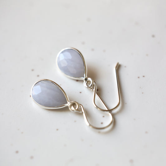 Blue Lace Agate Teardrop Silver Earrings