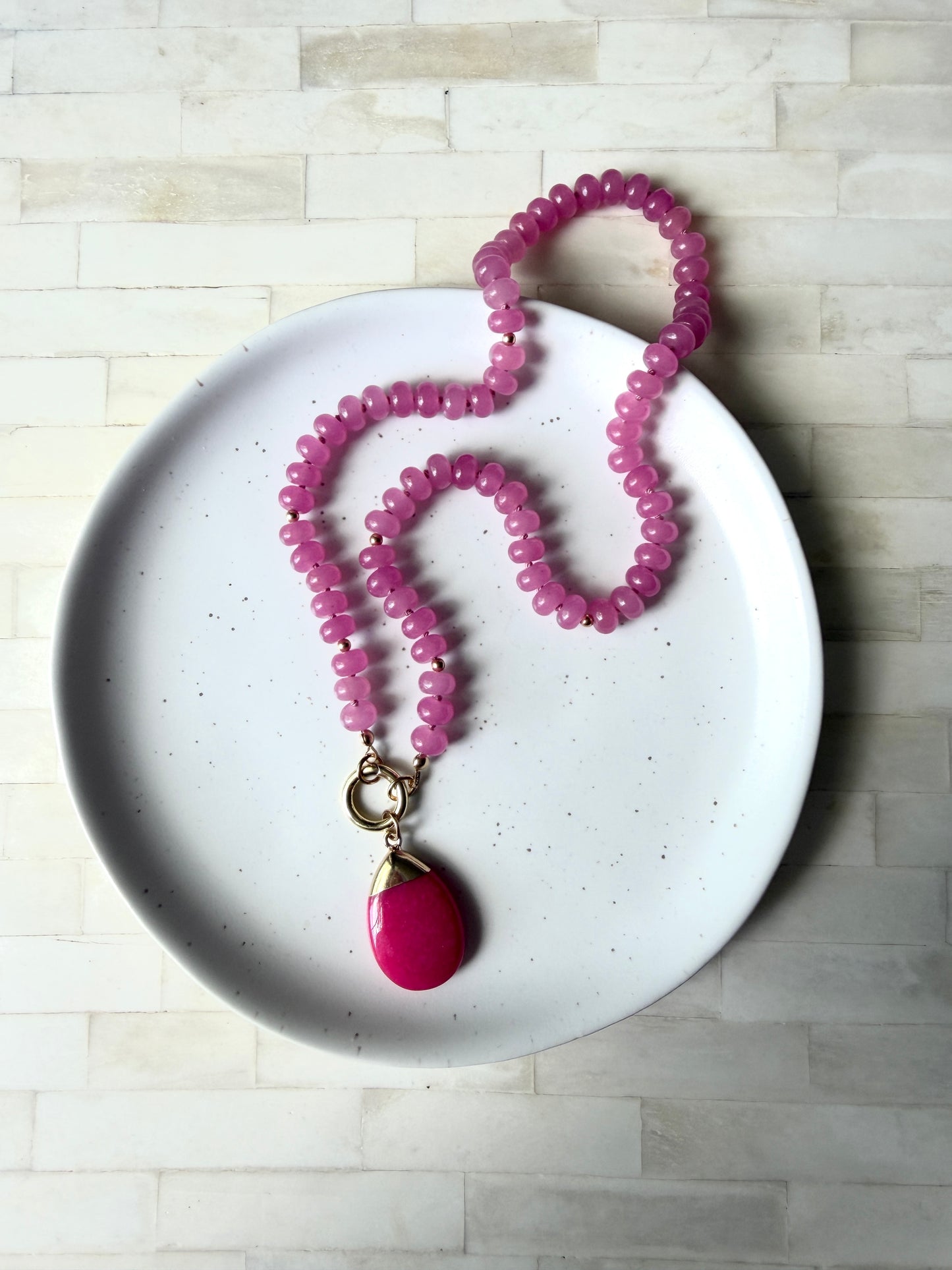 Raspberry Bloom - Jade Necklace