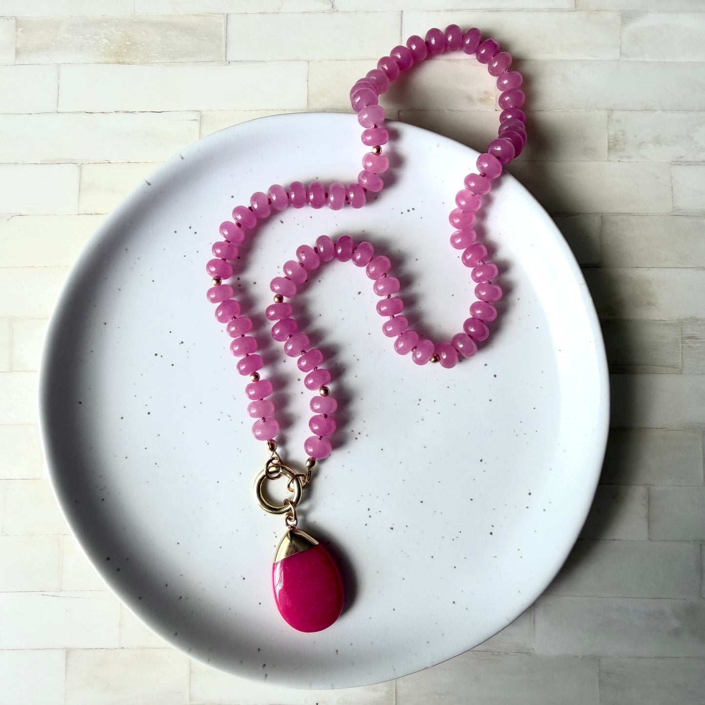 Raspberry Bloom - Jade Necklace