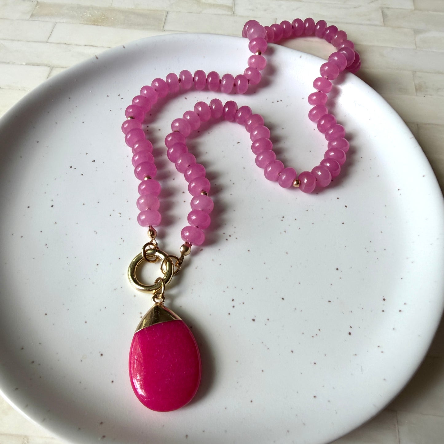 Raspberry Bloom - Jade Necklace
