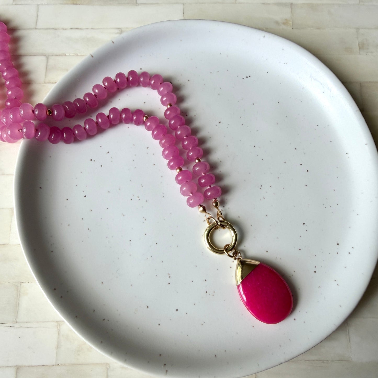 Raspberry Bloom - Jade Necklace