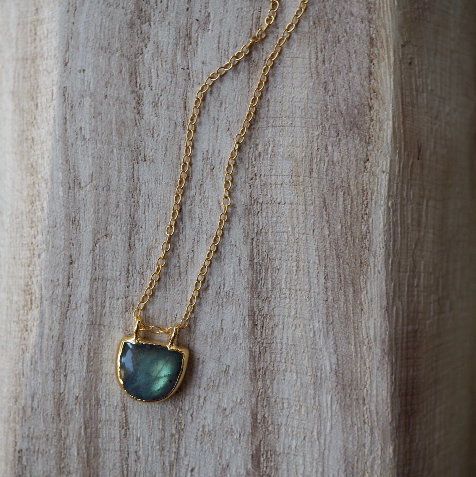 Delicate gold necklace with Labradorite gemstone by Wallis Designs