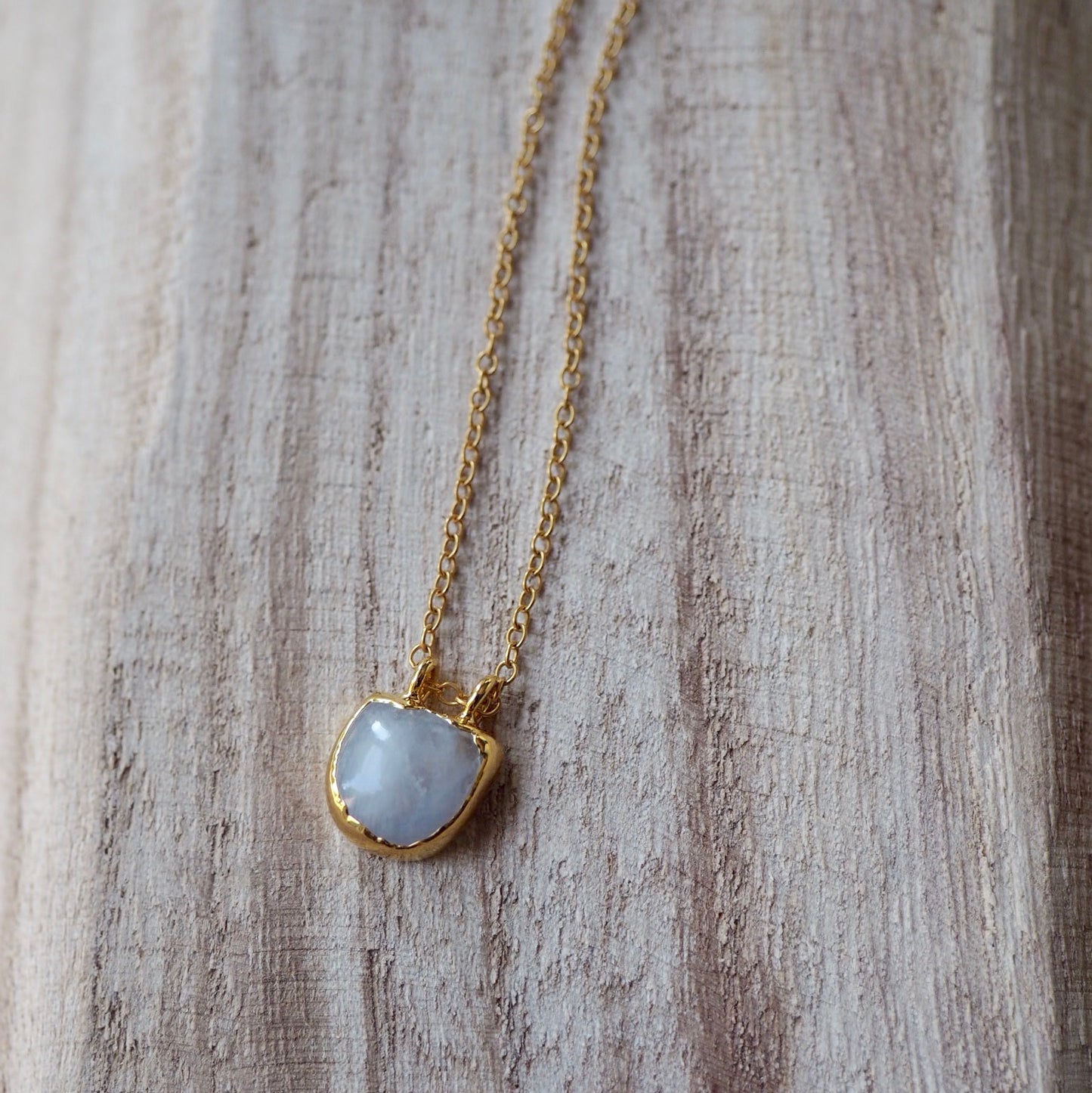 gold necklace with moonstone pendant made in Canada