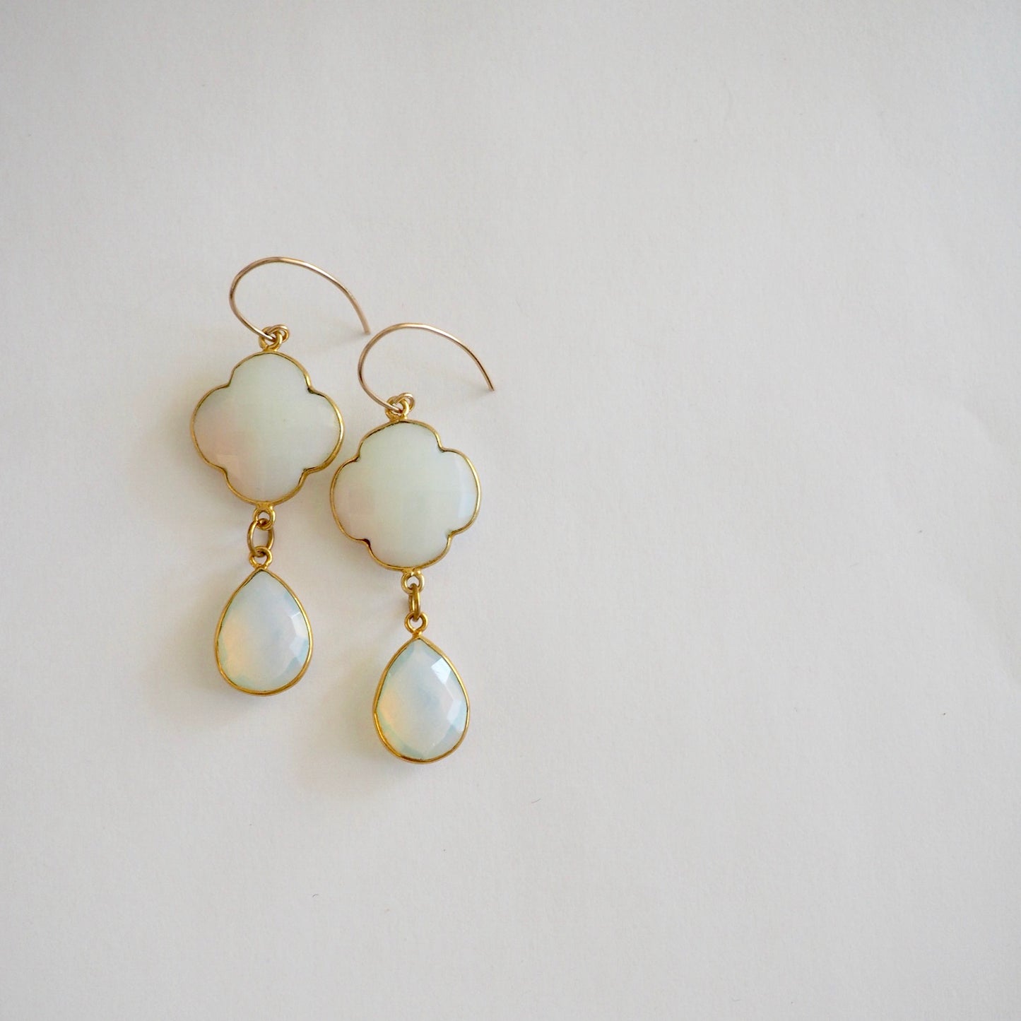 White Opal Chalcedony Long Drop Earrings by Wallis Designs