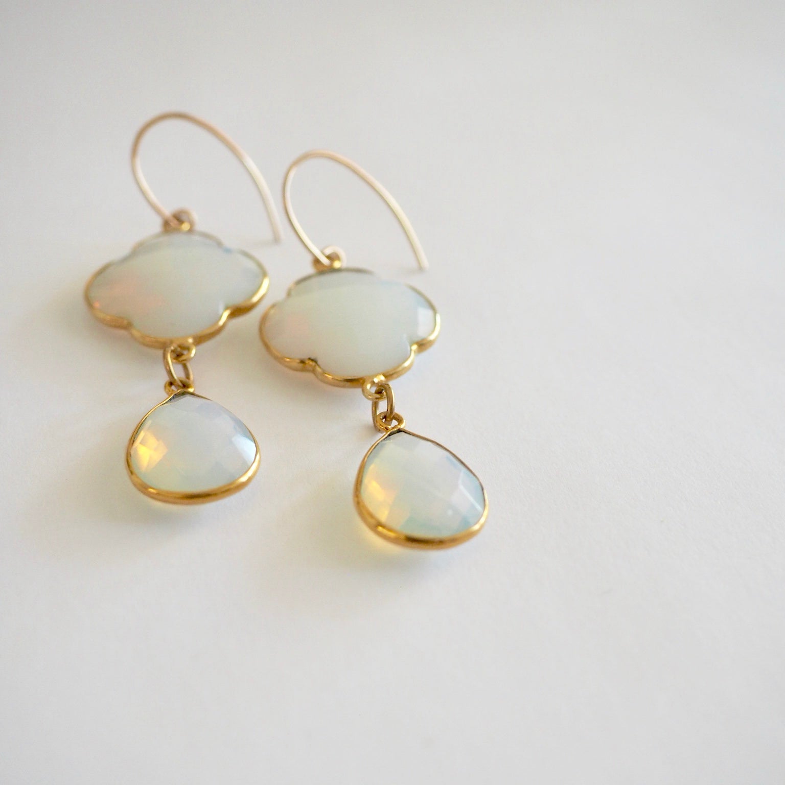 White Opal Chalcedony 14K gold filled earrings by Wallis Designs