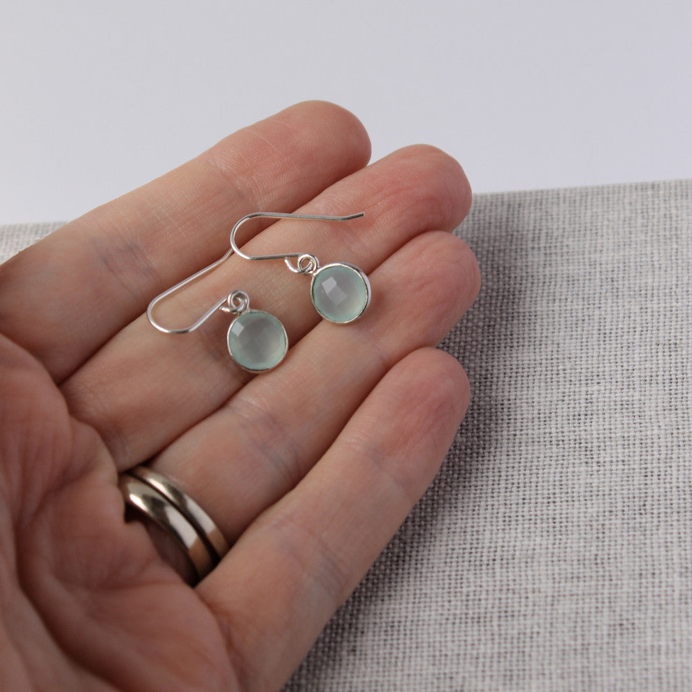 Dainty Gemstone Drop Earrings with Aqua Chalcedony