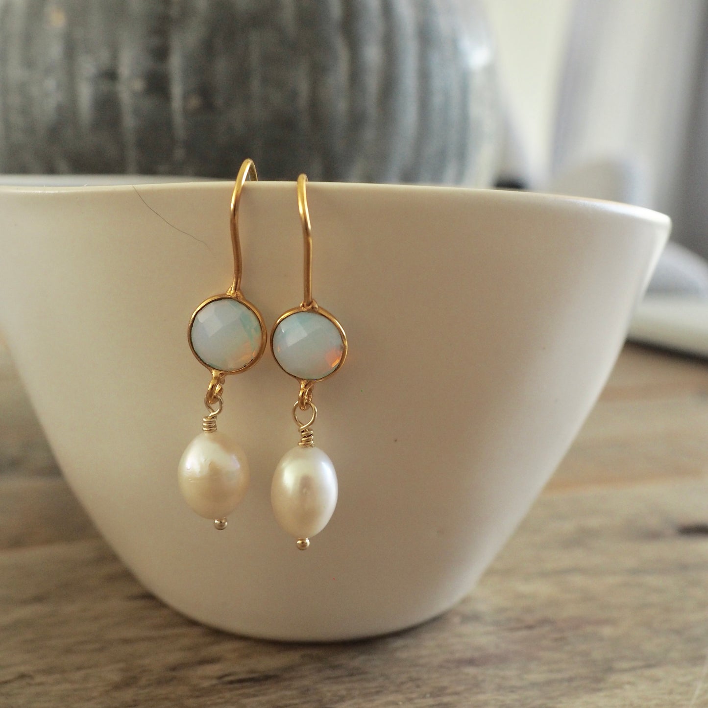 White Opal and Pearl Earrings