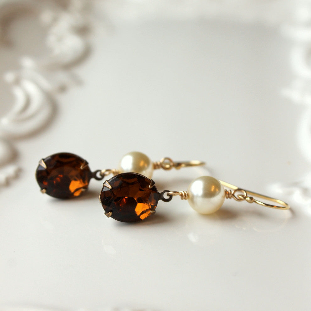 Vintage Rhinestone Earrings with Swarovski Pearls