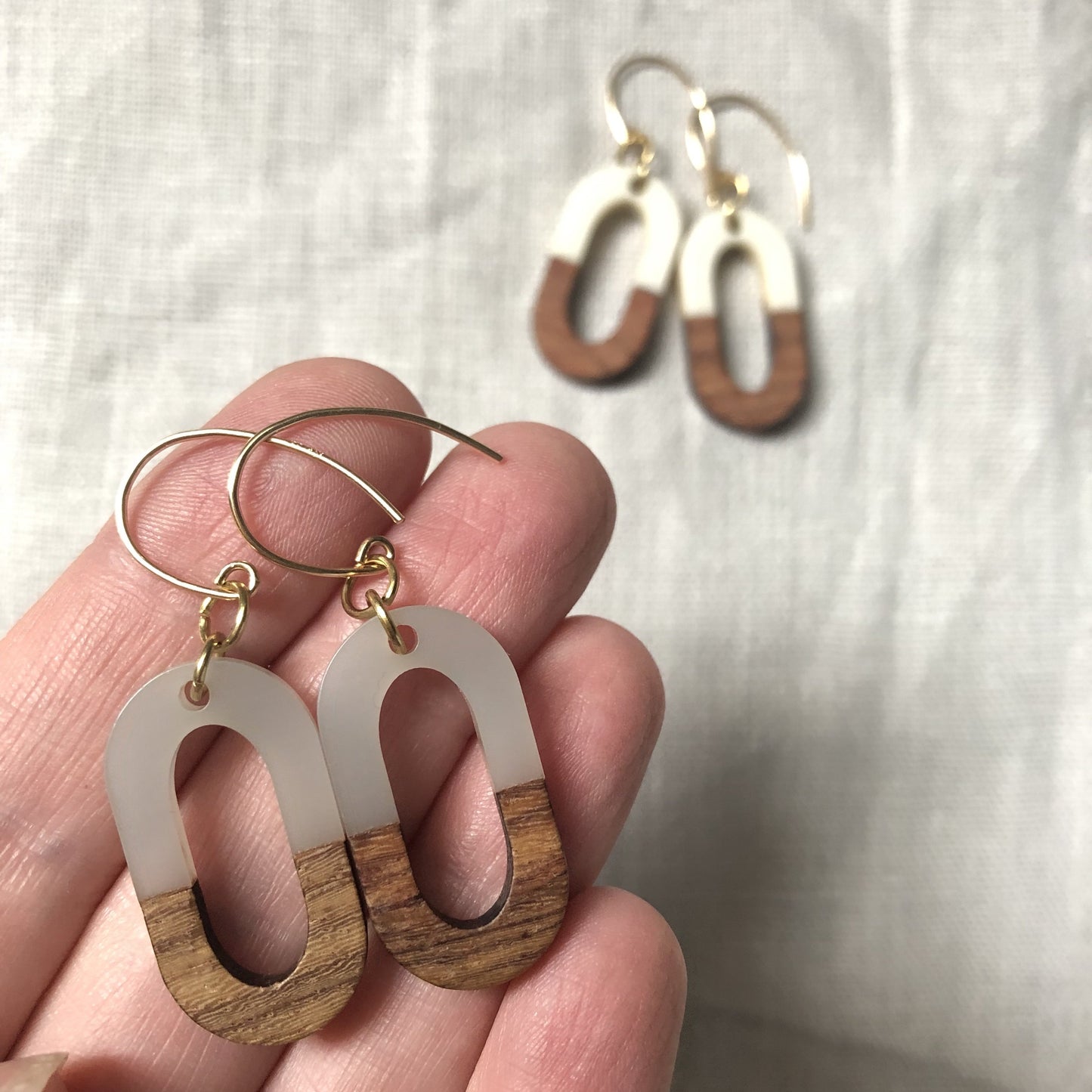 Resin and Wood Earrings Ovals for fall by Nancy Wallis Designs