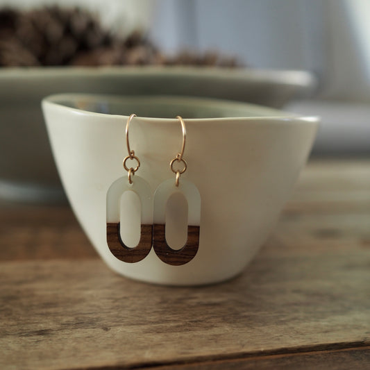 Resin and wood earrings by Nancy Wallis Designs