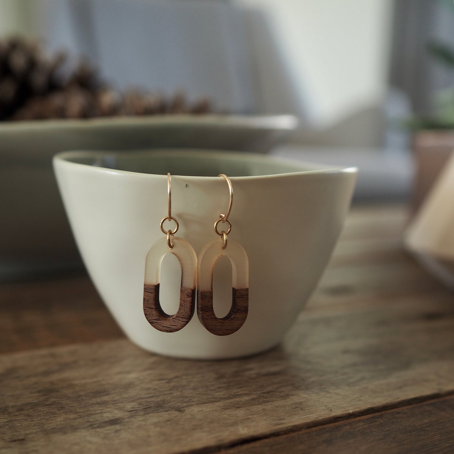 Oval wood earrings for the minimalist by Nancy Wallis designs