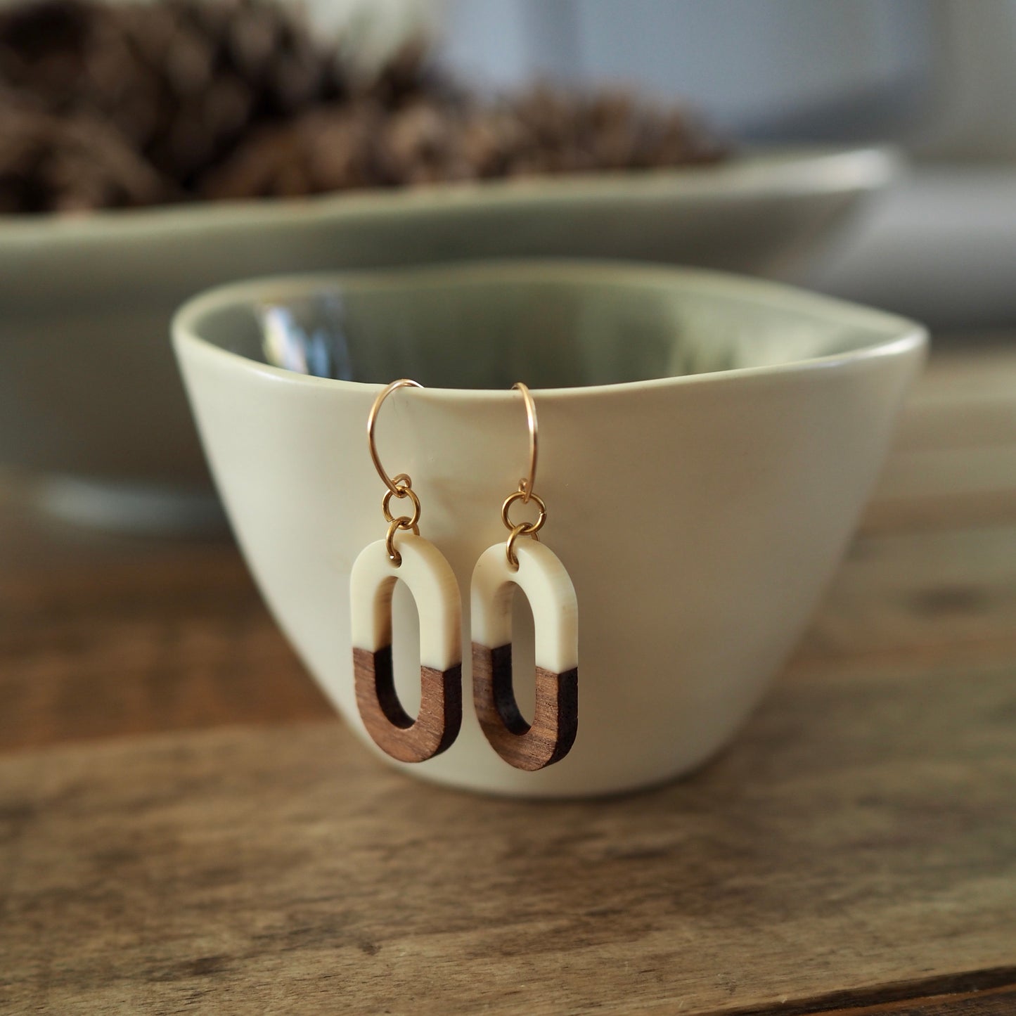 Oval Wood earrings for fall by Nancy Wallis Designs