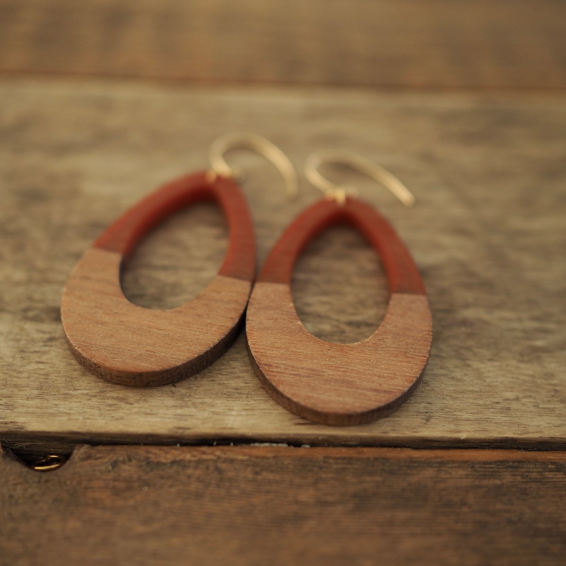 Teardrop earrings in Rust brown and wood by Wallis Designs
