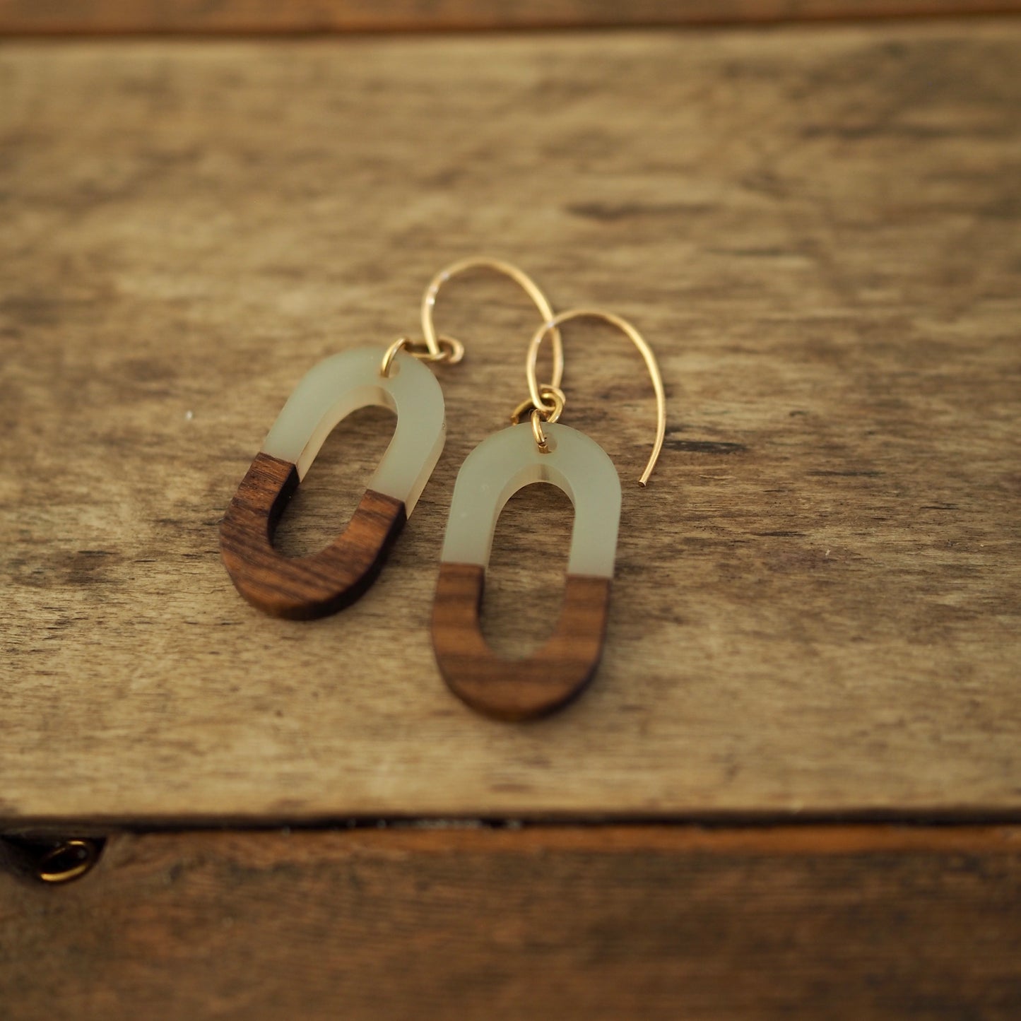 Resin and wood earrings for fall by Nancy Wallis Designs