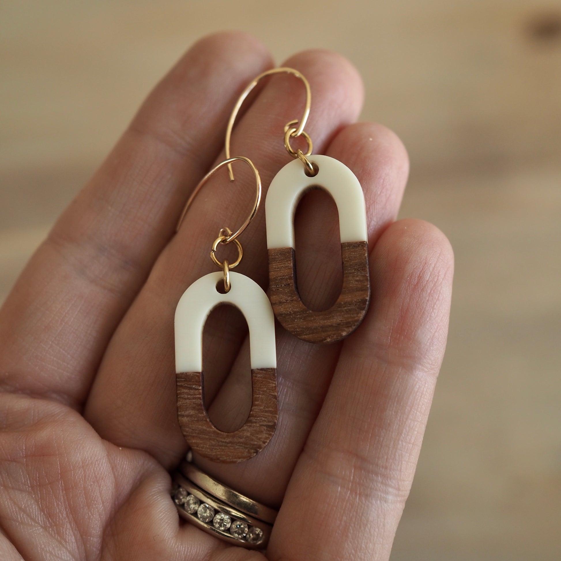 Cream and Wood Earrings by Nancy Wallis Designs