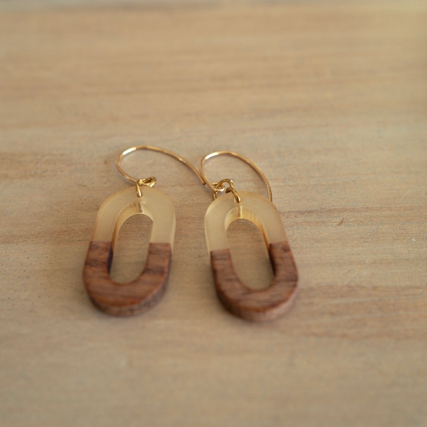 Wood and resin oval geometric earrings by Wallis Designs