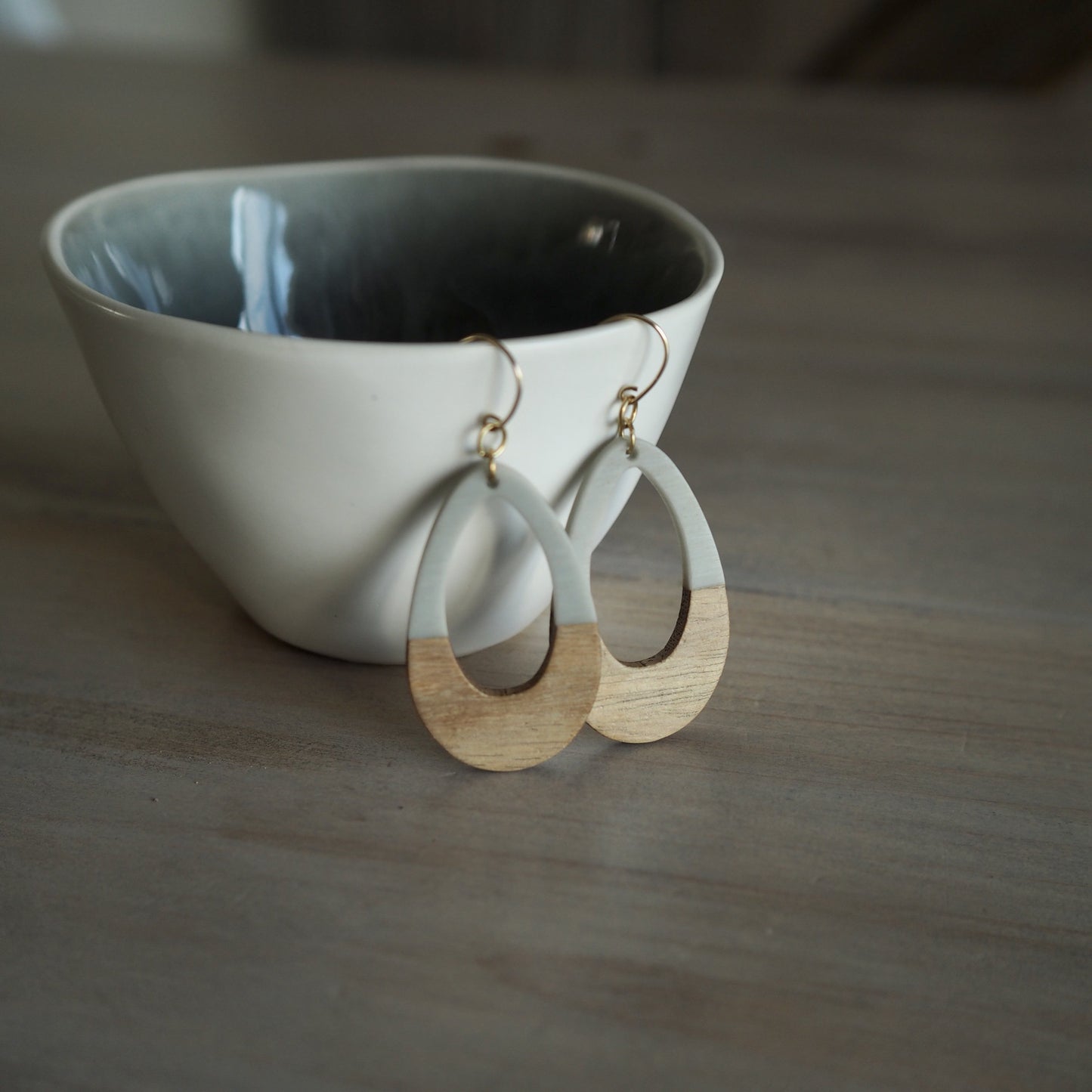 Grey Resin and Wood earrings made in Canada by Wallis Designs