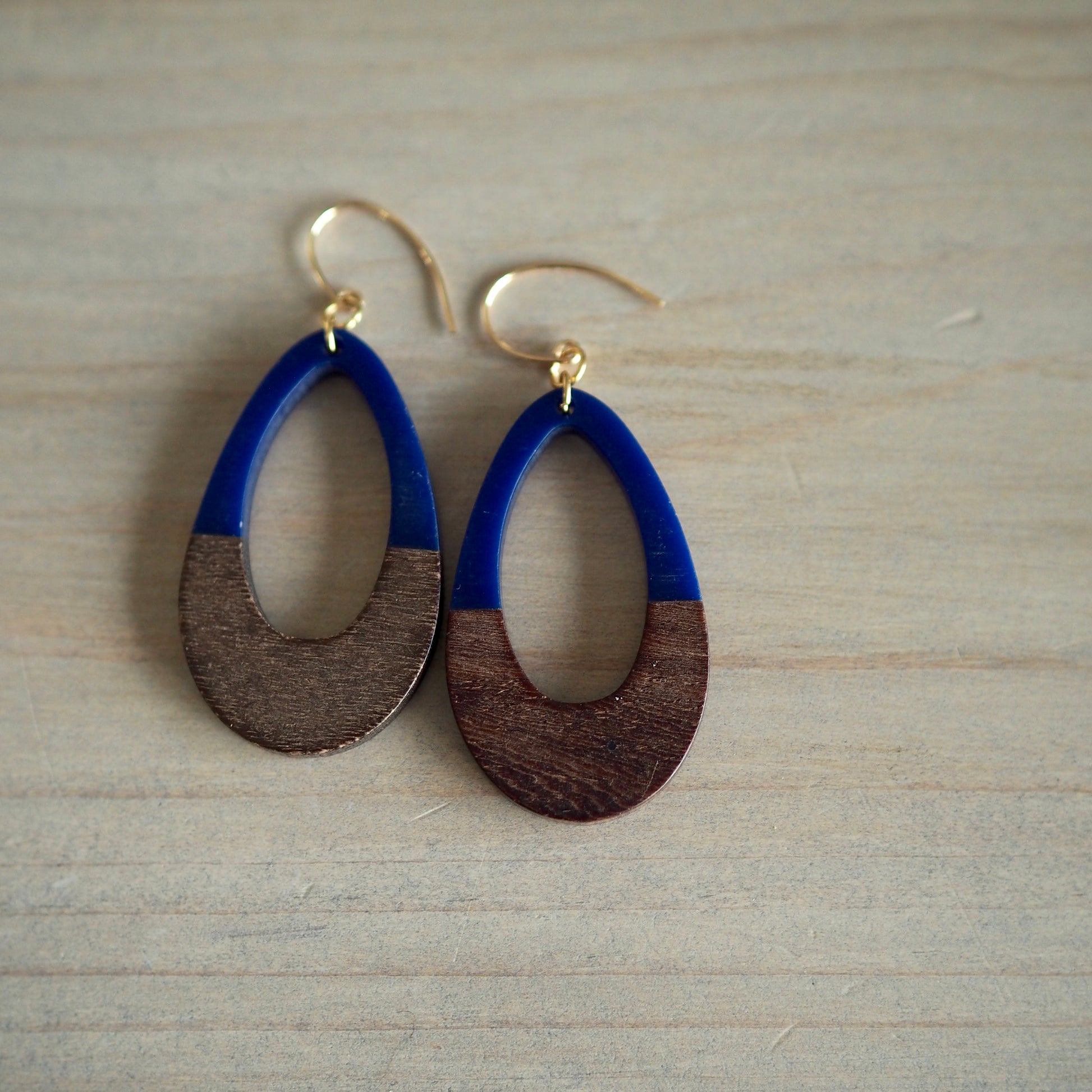 Wood and resin earrings with Navy Blue by Nancy Wallis Designs
